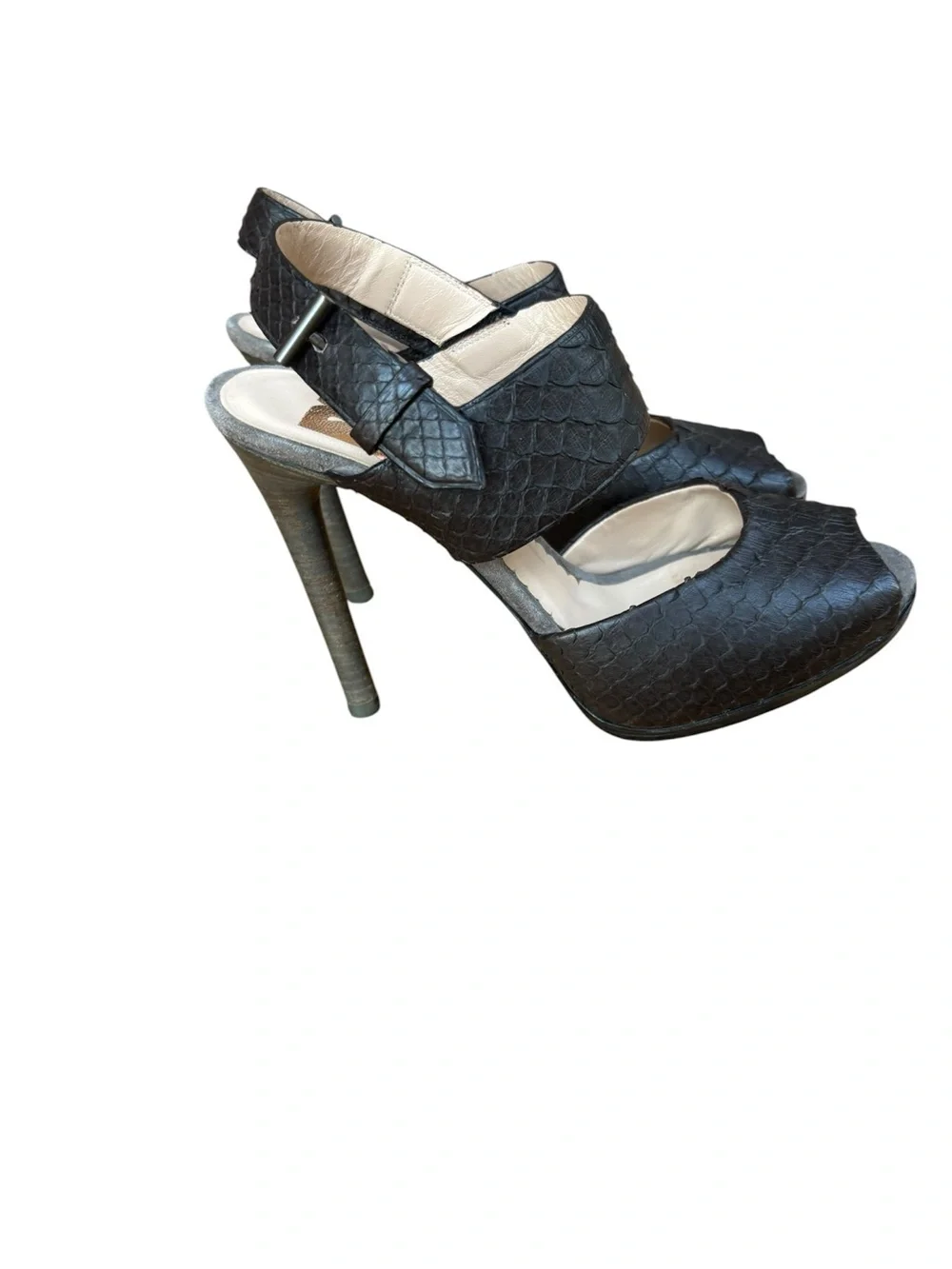 Reed Krakoff Black Snakeskin Leather High-Heel Sandals – Size 37